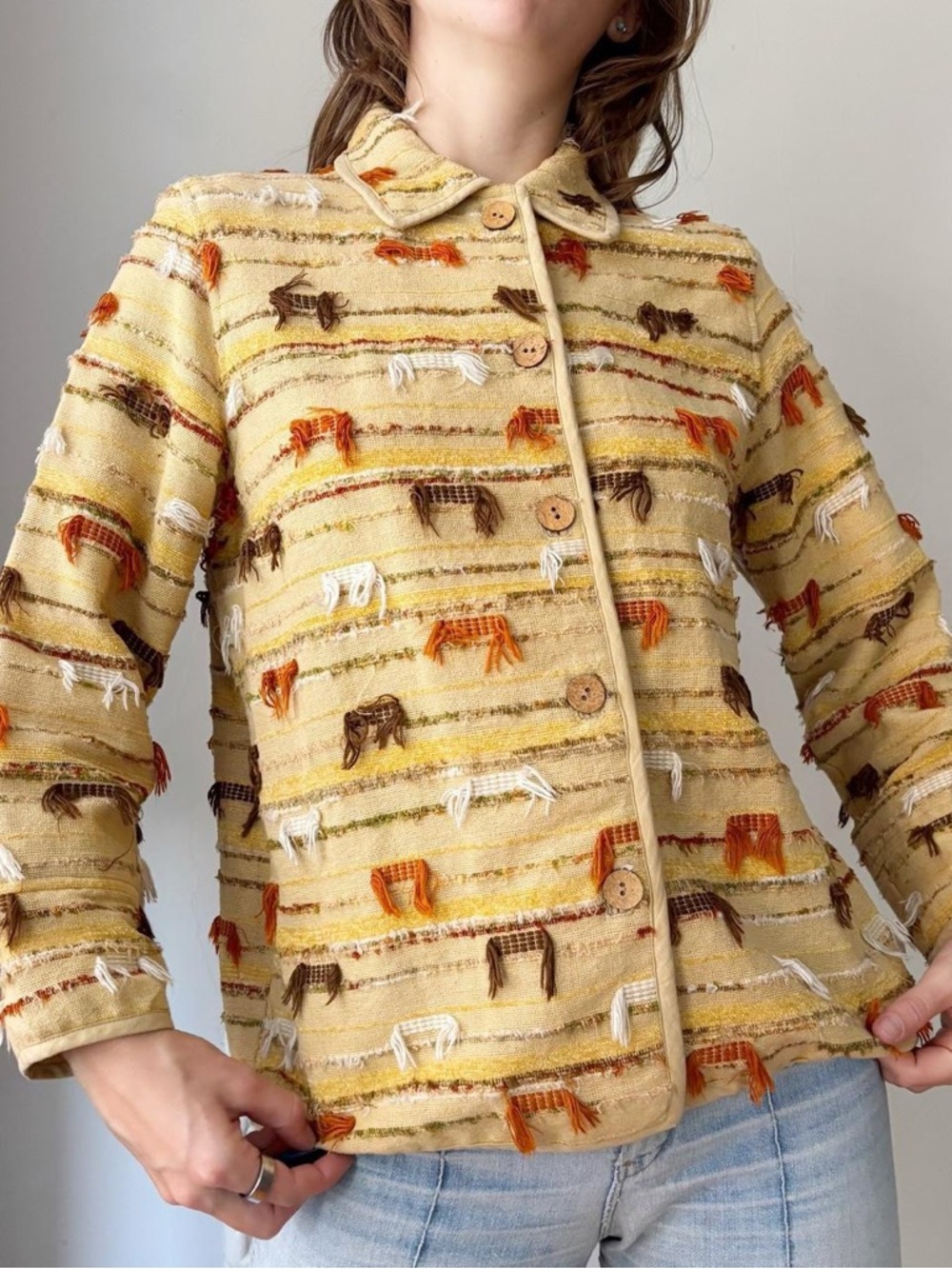 Vintage 90s cottagecore / western textured boxy jacket